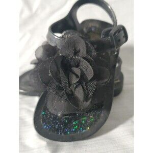Baby Girl Black Jelly Sandals W/Flower (Size 3) Spring/Summer/Easter/Beach